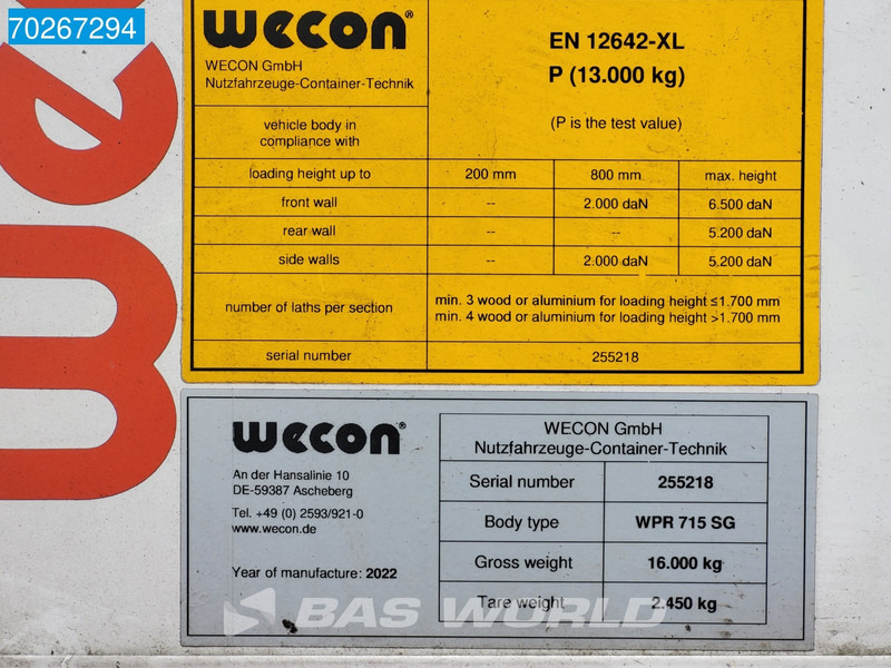 Curtainside swap body Wecon WPR 715 SG 6X2 Durchladesysteem 20FT / BDF / Wecon: picture 14