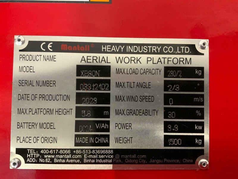 New Scissor lift Mantall XE80N: picture 17